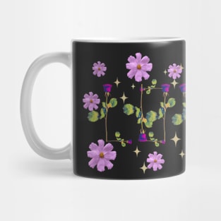 Love pink  roses on stems with gems and purple flowers black bg Mug